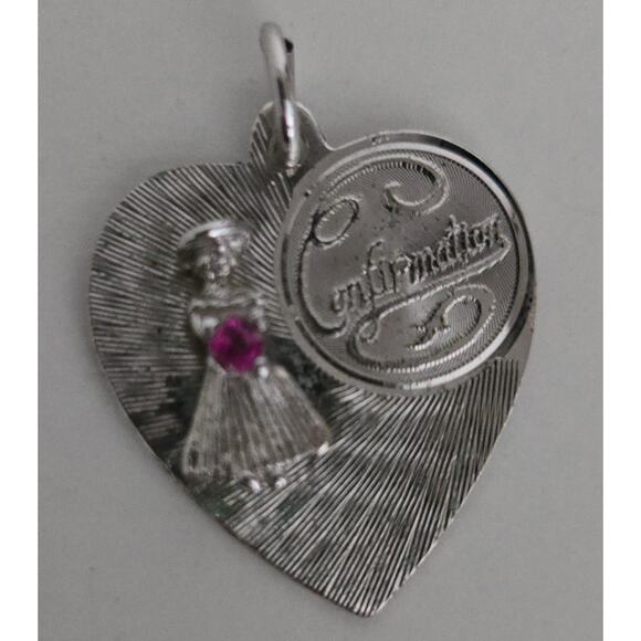 Sterling Confirmation Pendant with Pink Stone - Picture 1 of 9
